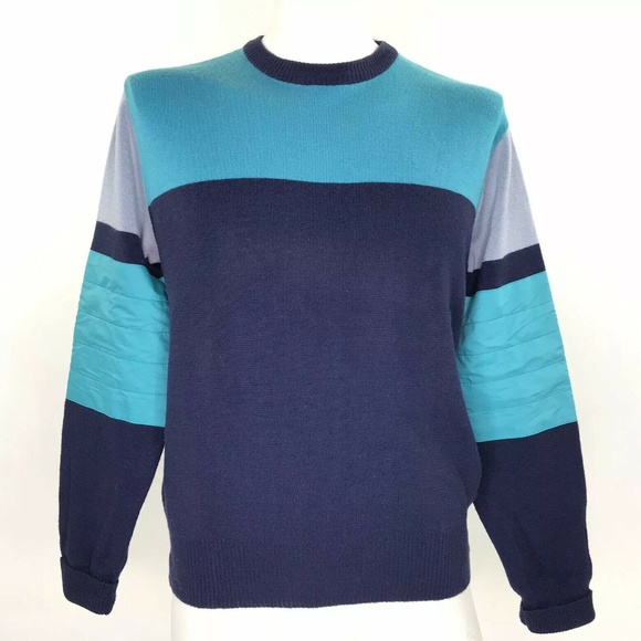 Mens Sweater Wool Pullover Ski Colorblock Hipster - Picture 3 of 7